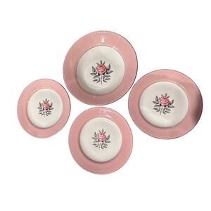 Vintage Cunningham & Pickett Norway Rose Pink Floral 1-Bowl & 3-Small Plates